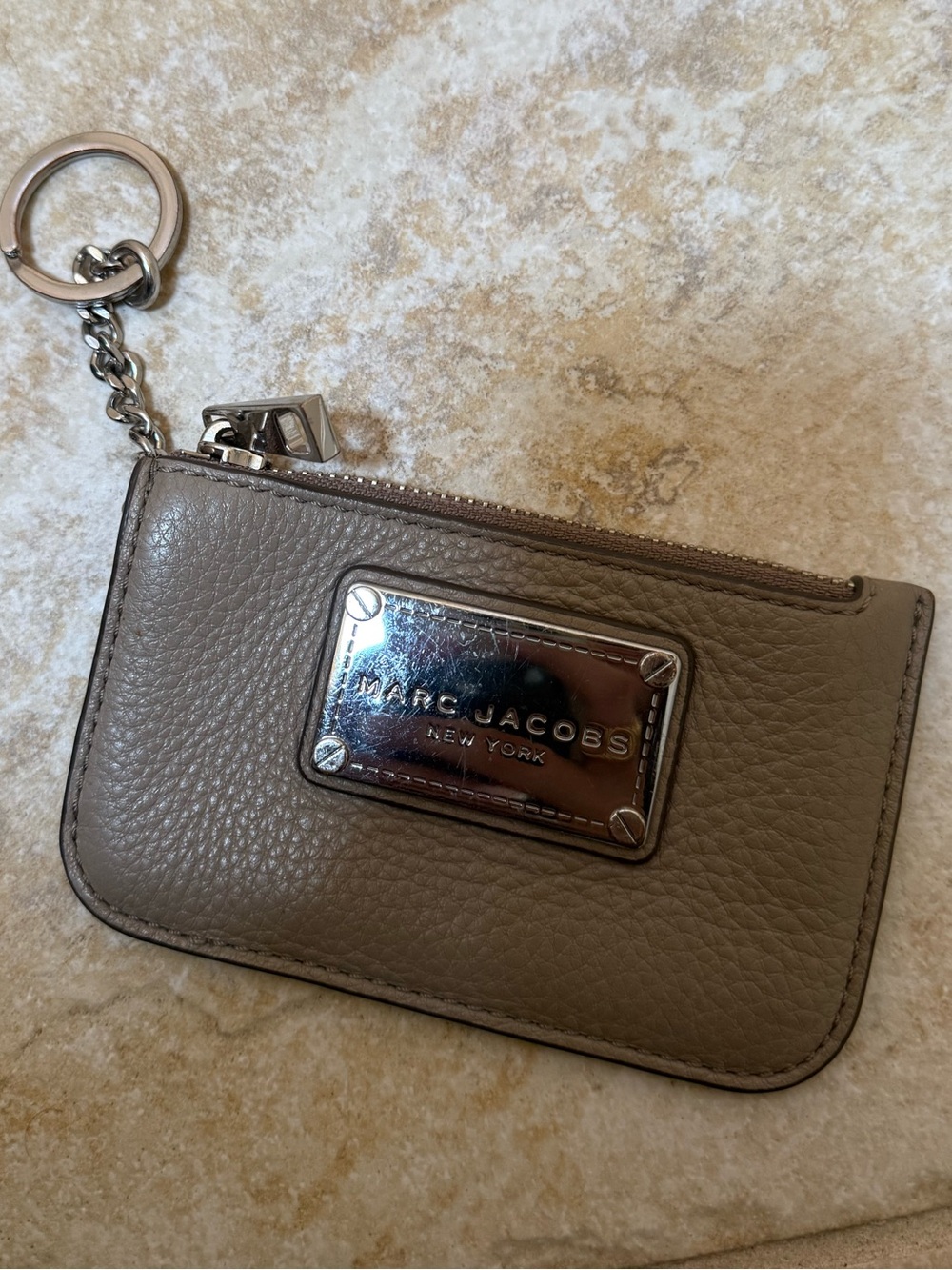 Marc Jacobs Taupe Leather Key Pouch with Logo Plate